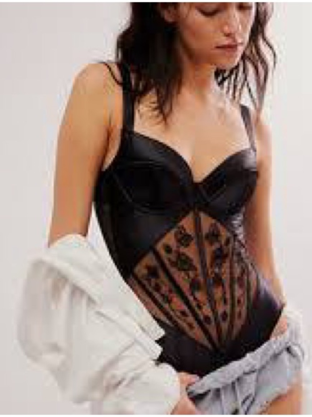 Thistle and Spire Lilith Black Lace Mesh Embroidered Bodysuit